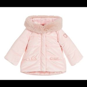 Monnalisa  Pink Velour Puffer Coat - Size 24m